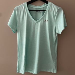 Under Armour Women’s V Neck Workout Shirt, light blue, Size Medium